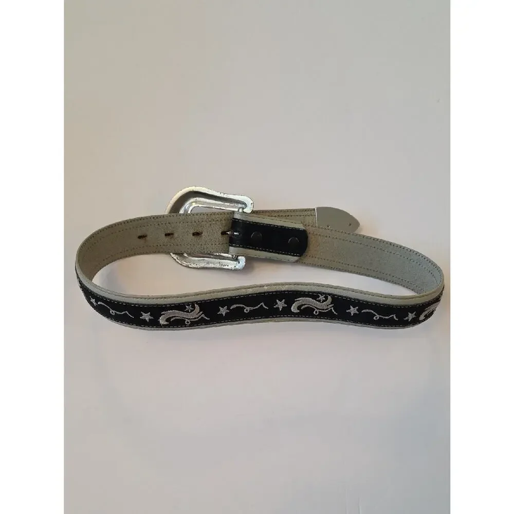 Roper Black Cream Suede Embroidered Leather Cowgirl Western Belt Women S/XS READ
